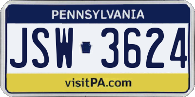 PA license plate JSW3624