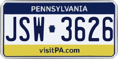 PA license plate JSW3626