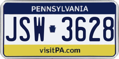 PA license plate JSW3628