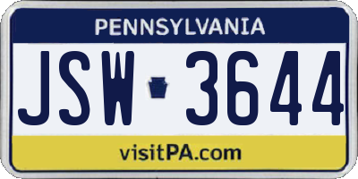 PA license plate JSW3644