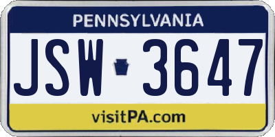 PA license plate JSW3647