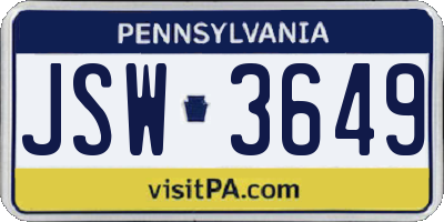 PA license plate JSW3649