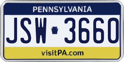 PA license plate JSW3660