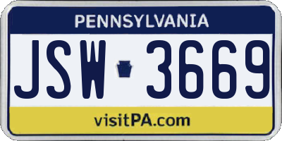 PA license plate JSW3669