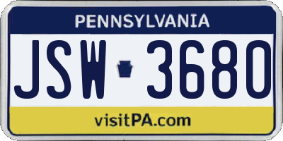 PA license plate JSW3680