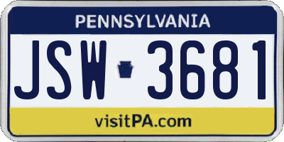 PA license plate JSW3681