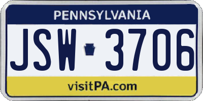 PA license plate JSW3706