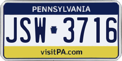 PA license plate JSW3716