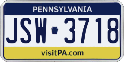 PA license plate JSW3718