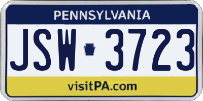 PA license plate JSW3723