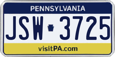 PA license plate JSW3725