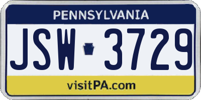 PA license plate JSW3729
