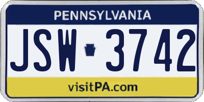 PA license plate JSW3742