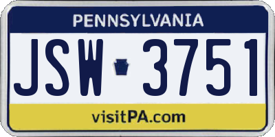 PA license plate JSW3751