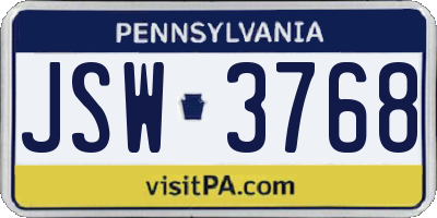 PA license plate JSW3768