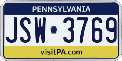 PA license plate JSW3769