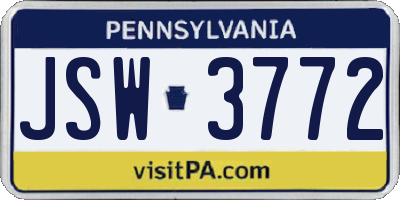 PA license plate JSW3772