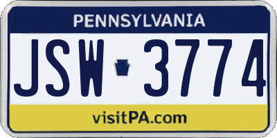 PA license plate JSW3774