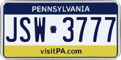 PA license plate JSW3777
