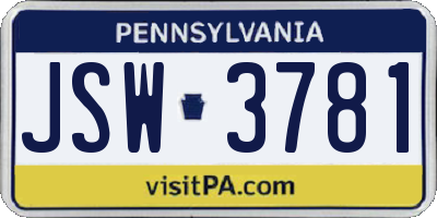 PA license plate JSW3781