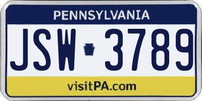 PA license plate JSW3789