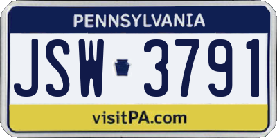 PA license plate JSW3791