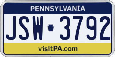 PA license plate JSW3792