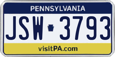 PA license plate JSW3793
