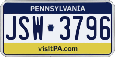 PA license plate JSW3796