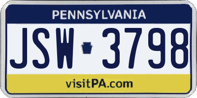 PA license plate JSW3798