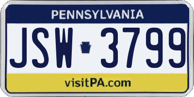 PA license plate JSW3799