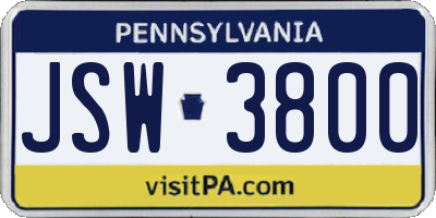 PA license plate JSW3800