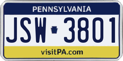PA license plate JSW3801
