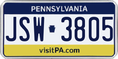 PA license plate JSW3805