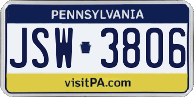PA license plate JSW3806