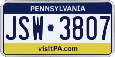 PA license plate JSW3807