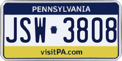 PA license plate JSW3808