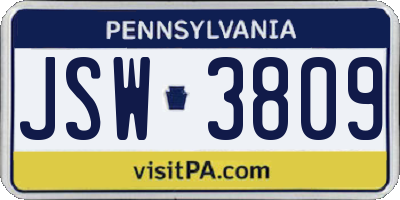 PA license plate JSW3809