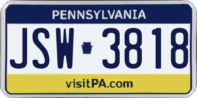 PA license plate JSW3818