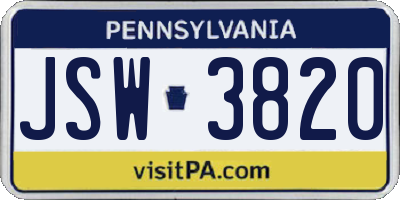 PA license plate JSW3820