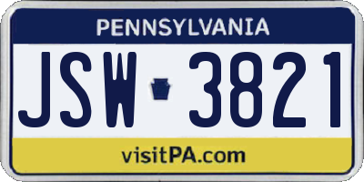 PA license plate JSW3821