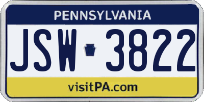 PA license plate JSW3822