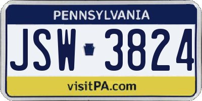 PA license plate JSW3824