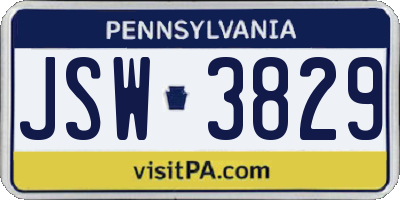 PA license plate JSW3829