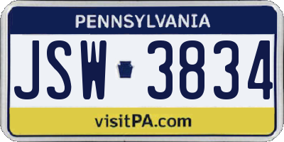 PA license plate JSW3834