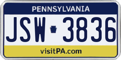 PA license plate JSW3836