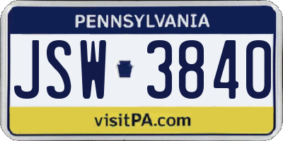 PA license plate JSW3840