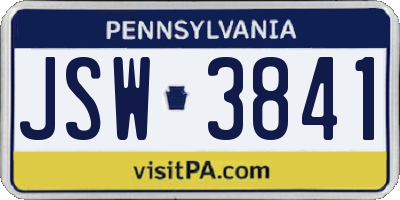 PA license plate JSW3841