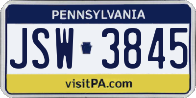 PA license plate JSW3845