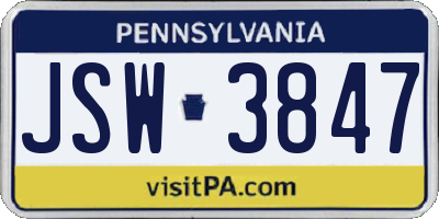 PA license plate JSW3847